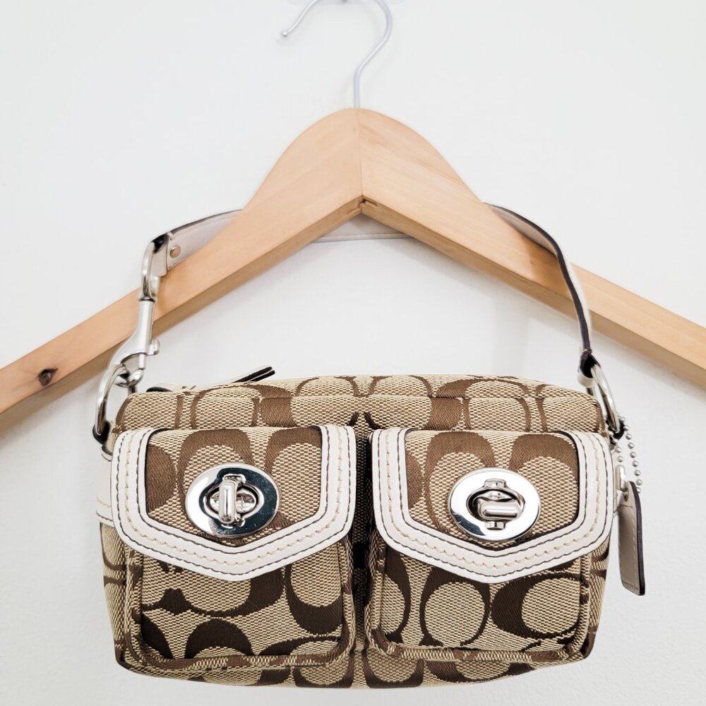Coach Mini Double Turnlock Pocket Signature Monogram Bag